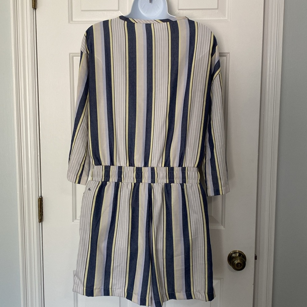 Travis Mathew Lucky Loo Twill Tie Waist Romper Striped - M - Picture 3 of 14